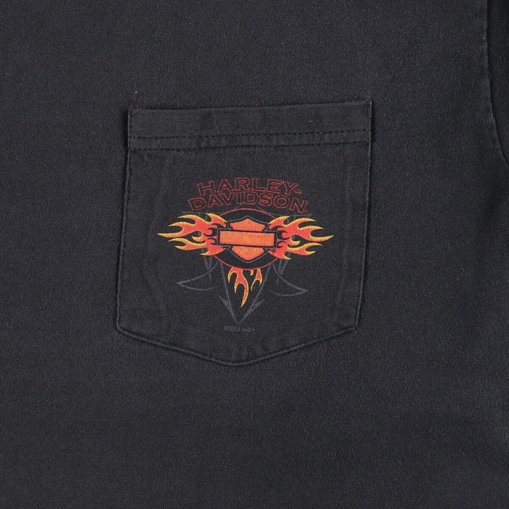 2000'S Harley-Davidson Fire Pattern Motorcycle T-Shirt, Made in USA, Men's Size Medium cotton black type Vintage Second Hand