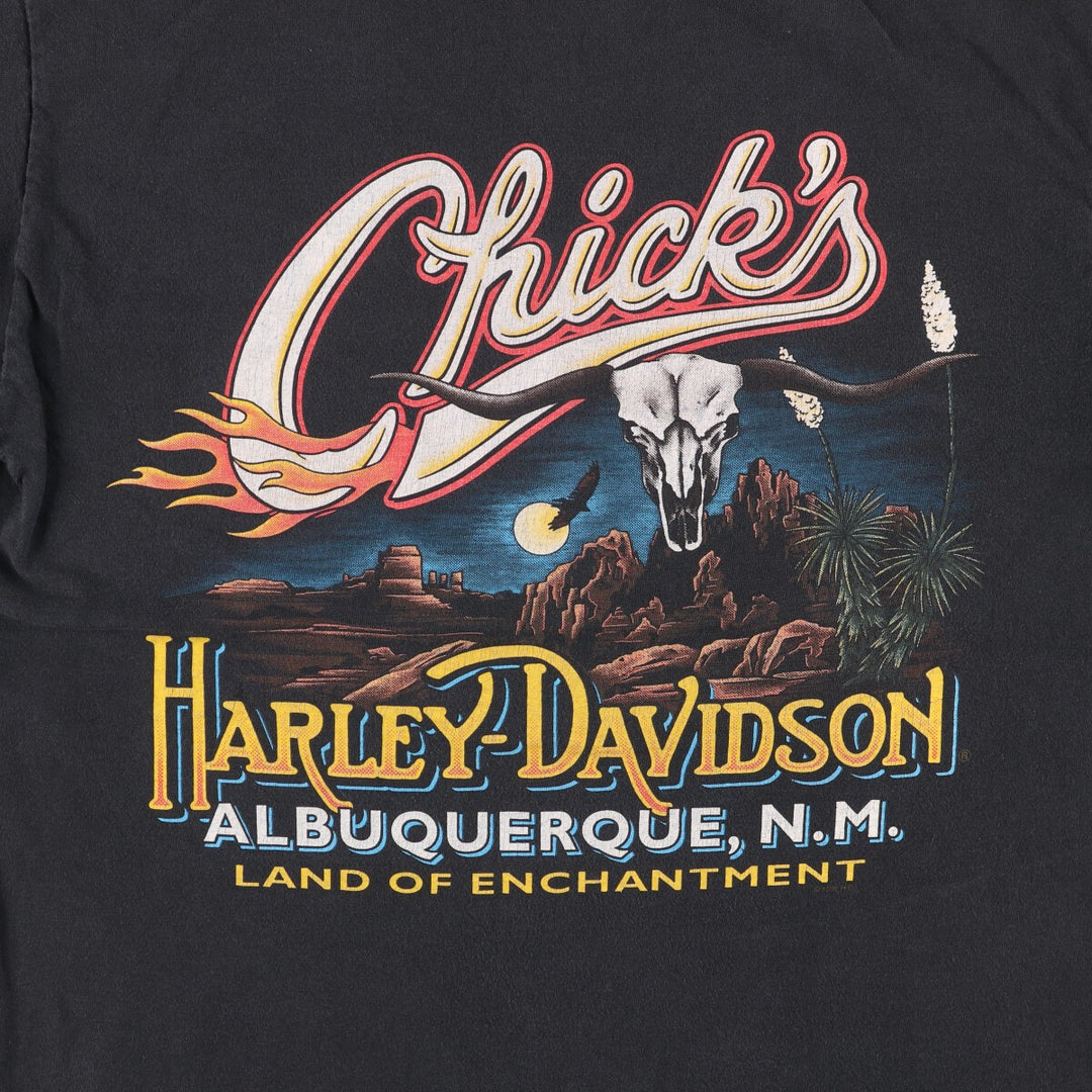 2000'S Harley-Davidson Fire Pattern Motorcycle T-Shirt, Made in USA, Men's Size Medium cotton black type Vintage Second Hand