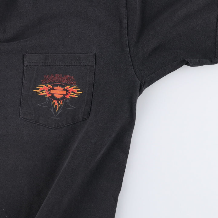 2000'S Harley-Davidson Fire Pattern Motorcycle T-Shirt, Made in USA, Men's Size Medium cotton black type Vintage Second Hand