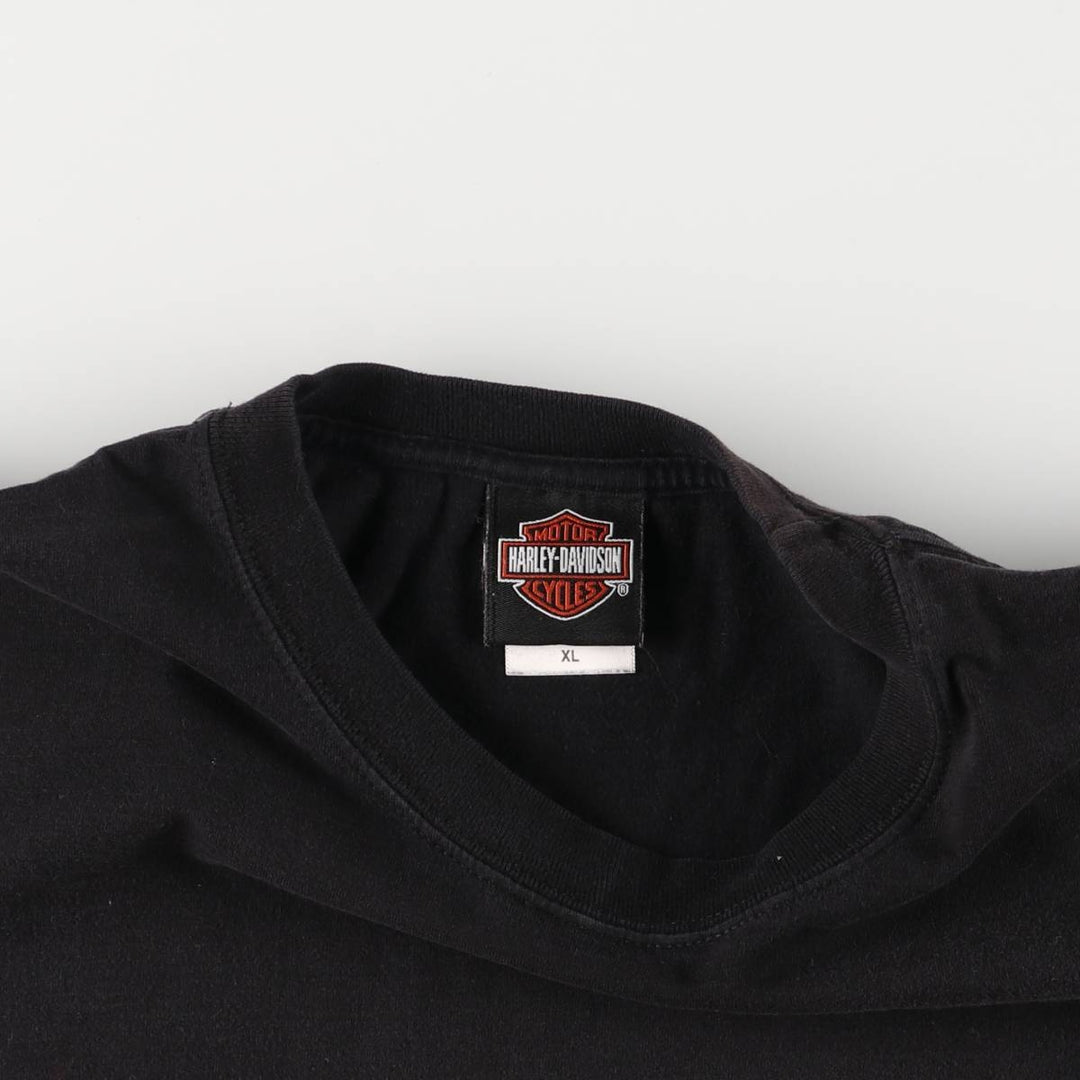 00'S Harley-Davidson Fire Pattern Motorcycle Bike T-Shirt Men's XL cotton black type Vintage Second Hand
