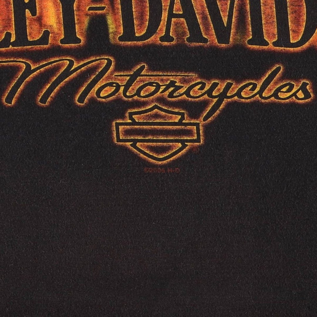 00'S Harley-Davidson Fire Pattern Motorcycle Bike T-Shirt Men's XL cotton black type Vintage Second Hand