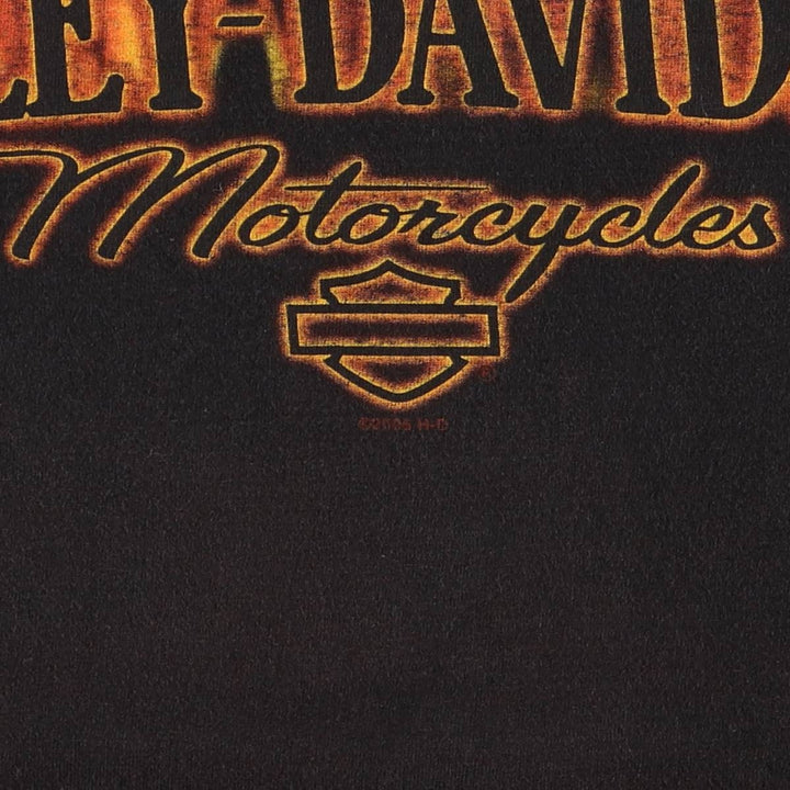 00'S Harley-Davidson Fire Pattern Motorcycle Bike T-Shirt Men's XL cotton black type Vintage Second Hand