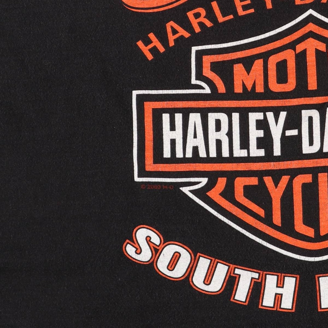 00'S Harley-Davidson Fire Pattern Motorcycle Bike T-Shirt Men's XL cotton black type Vintage Second Hand