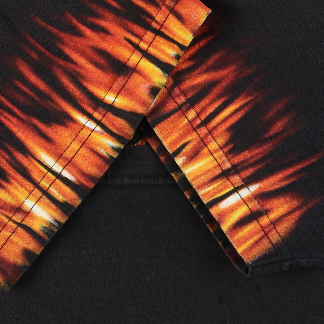 00'S Harley-Davidson Fire Pattern Motorcycle Bike T-Shirt Men's XL cotton black type Vintage Second Hand
