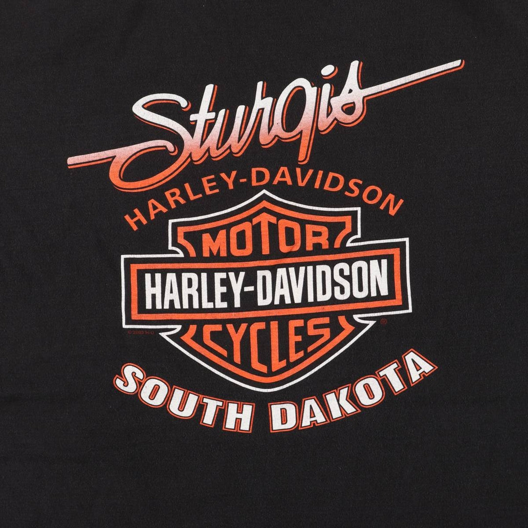 00'S Harley-Davidson Fire Pattern Motorcycle Bike T-Shirt Men's XL cotton black type Vintage Second Hand