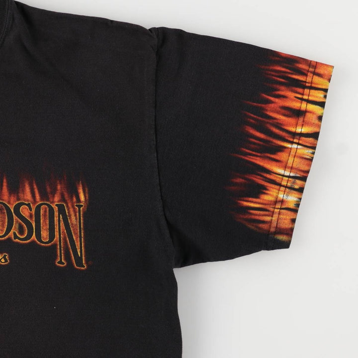 00'S Harley-Davidson Fire Pattern Motorcycle Bike T-Shirt Men's XL cotton black type Vintage Second Hand