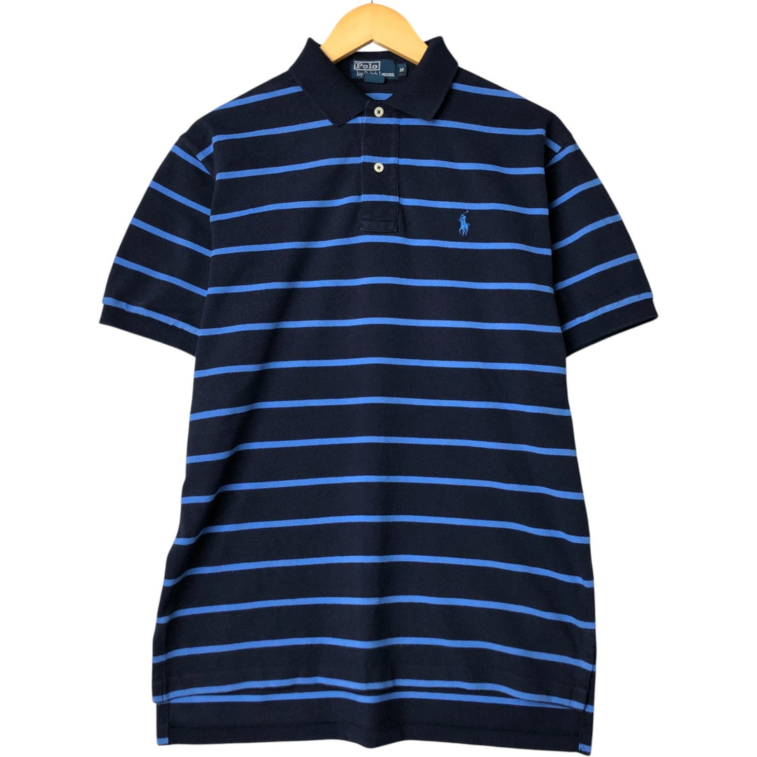Ralph Lauren POLO by Ralph Lauren short sleeve striped polo shirt, men's size M cotton navy blue type Vintage Second Hand