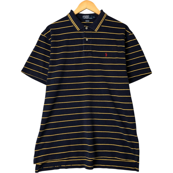 Ralph Lauren POLO by Ralph Lauren short sleeve striped polo shirt, men's XL size cotton navy blue type Vintage Second Hand