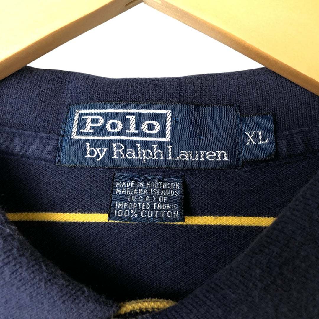 Ralph Lauren POLO by Ralph Lauren short sleeve striped polo shirt, men's XL size cotton navy blue type Vintage Second Hand