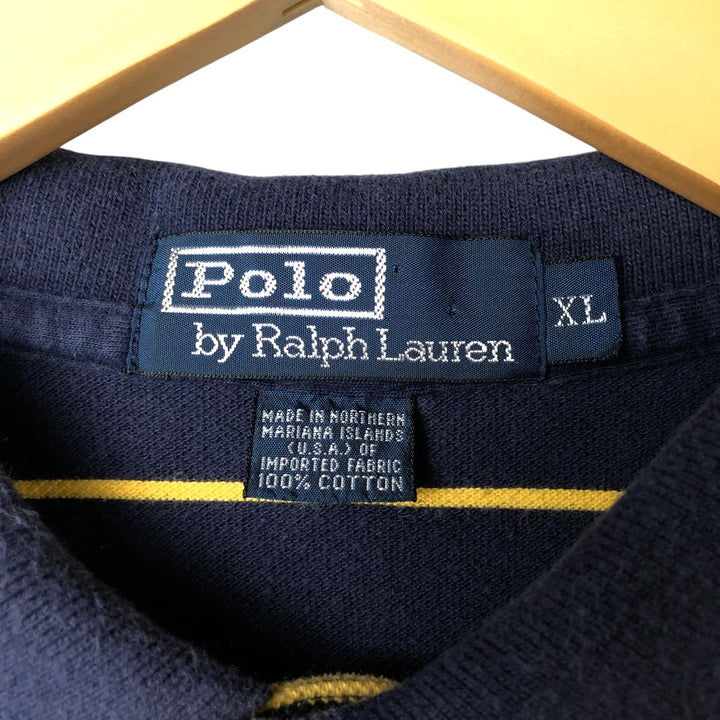 Ralph Lauren POLO by Ralph Lauren short sleeve striped polo shirt, men's XL size cotton navy blue type Vintage Second Hand