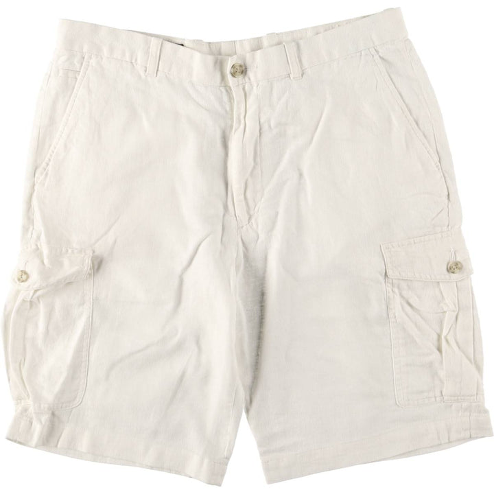 2000'S Perry Ellis Cotton and Linen Cargo Shorts, Men's Size W34 linen white type Vintage Second Hand