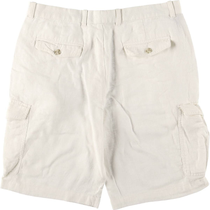 2000'S Perry Ellis Cotton and Linen Cargo Shorts, Men's Size W34 linen white type Vintage Second Hand