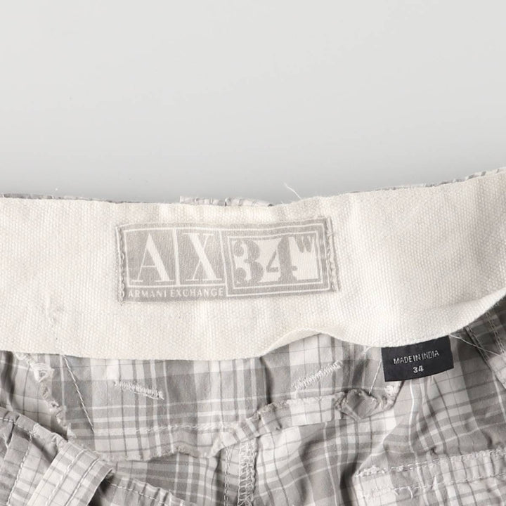 Armani ARMANI EXCHANGE Check Pattern Cotton Shorts, Cargo Pants, Men's, Size W35 cotton gray type Vintage Second Hand