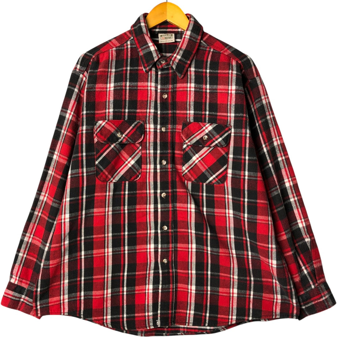 90'S Five Brother long-sleeved flannel check shirt, men's size XL unclear red type Vintage Second Hand