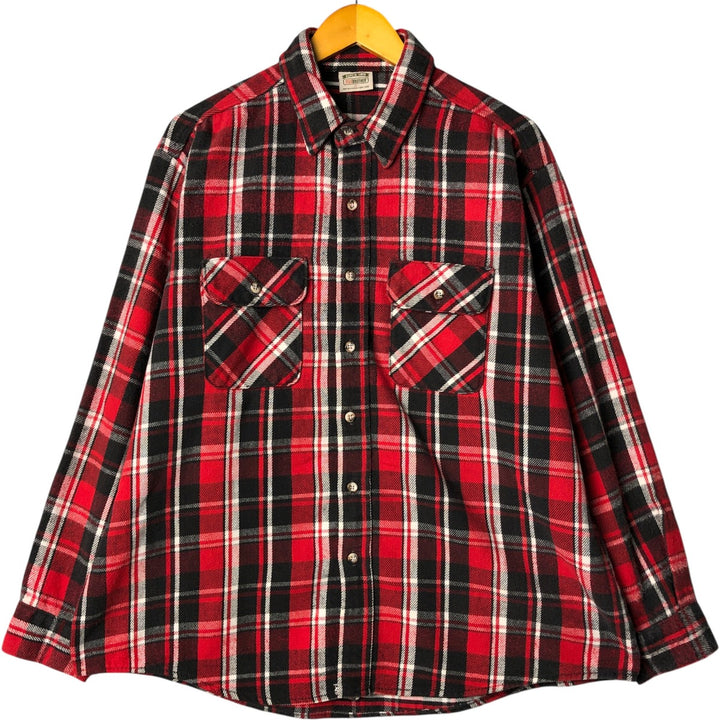 90'S Five Brother long-sleeved flannel check shirt, men's size XL unclear red type Vintage Second Hand