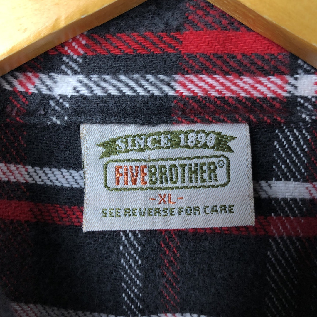 90'S Five Brother long-sleeved flannel check shirt, men's size XL unclear red type Vintage Second Hand
