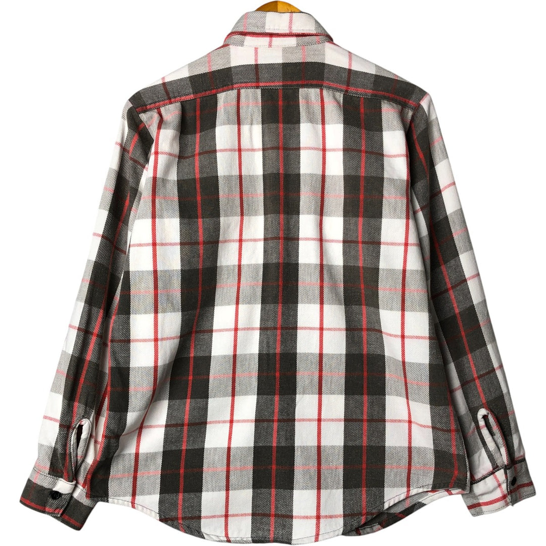 70s-80'S Five Brother long-sleeved flannel check shirt, Made in USA, Men's size M unclear beige type brown Vintage Second Hand