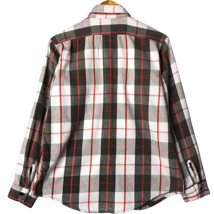 70s-80'S Five Brother long-sleeved flannel check shirt, Made in USA, Men's size M unclear beige type brown Vintage Second Hand