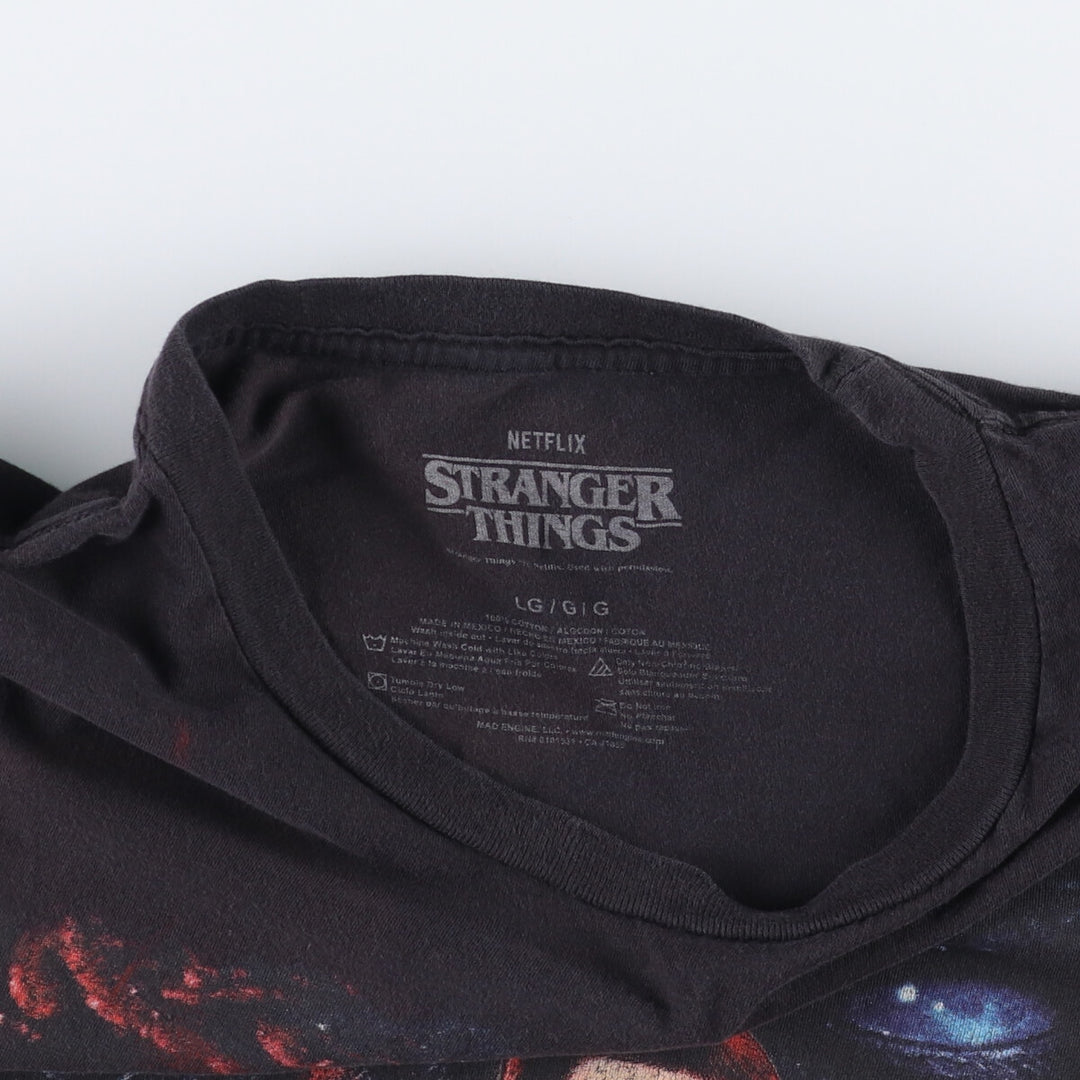 STRANGER THINGS Stranger Things Movie T-shirt Men's L size cotton black type Vintage Second Hand