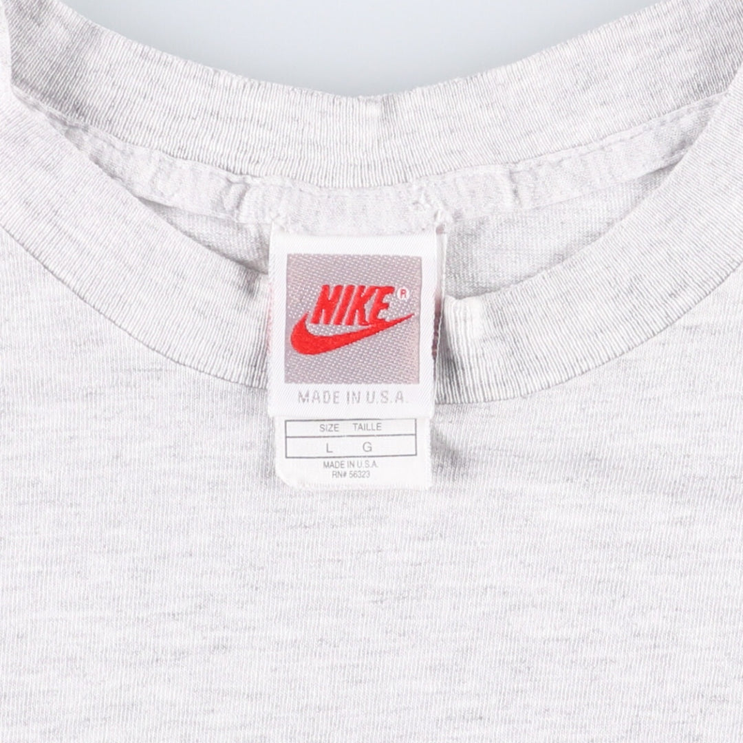 90'S Nike Silver Tag Printed T-Shirt Made in USA Men's L Size Vintage cotton gray type Vintage Second Hand