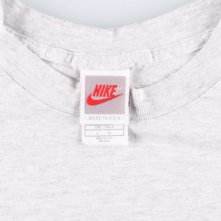 90'S Nike Silver Tag Printed T-Shirt Made in USA Men's L Size Vintage cotton gray type Vintage Second Hand