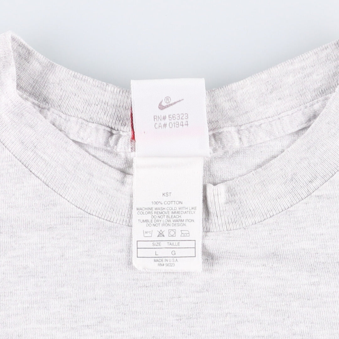 90'S Nike Silver Tag Printed T-Shirt Made in USA Men's L Size Vintage cotton gray type Vintage Second Hand