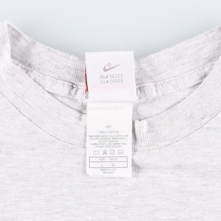 90'S Nike Silver Tag Printed T-Shirt Made in USA Men's L Size Vintage cotton gray type Vintage Second Hand