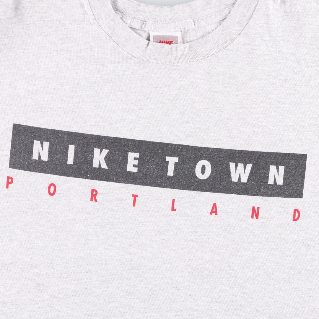 90'S Nike Silver Tag Printed T-Shirt Made in USA Men's L Size Vintage cotton gray type Vintage Second Hand
