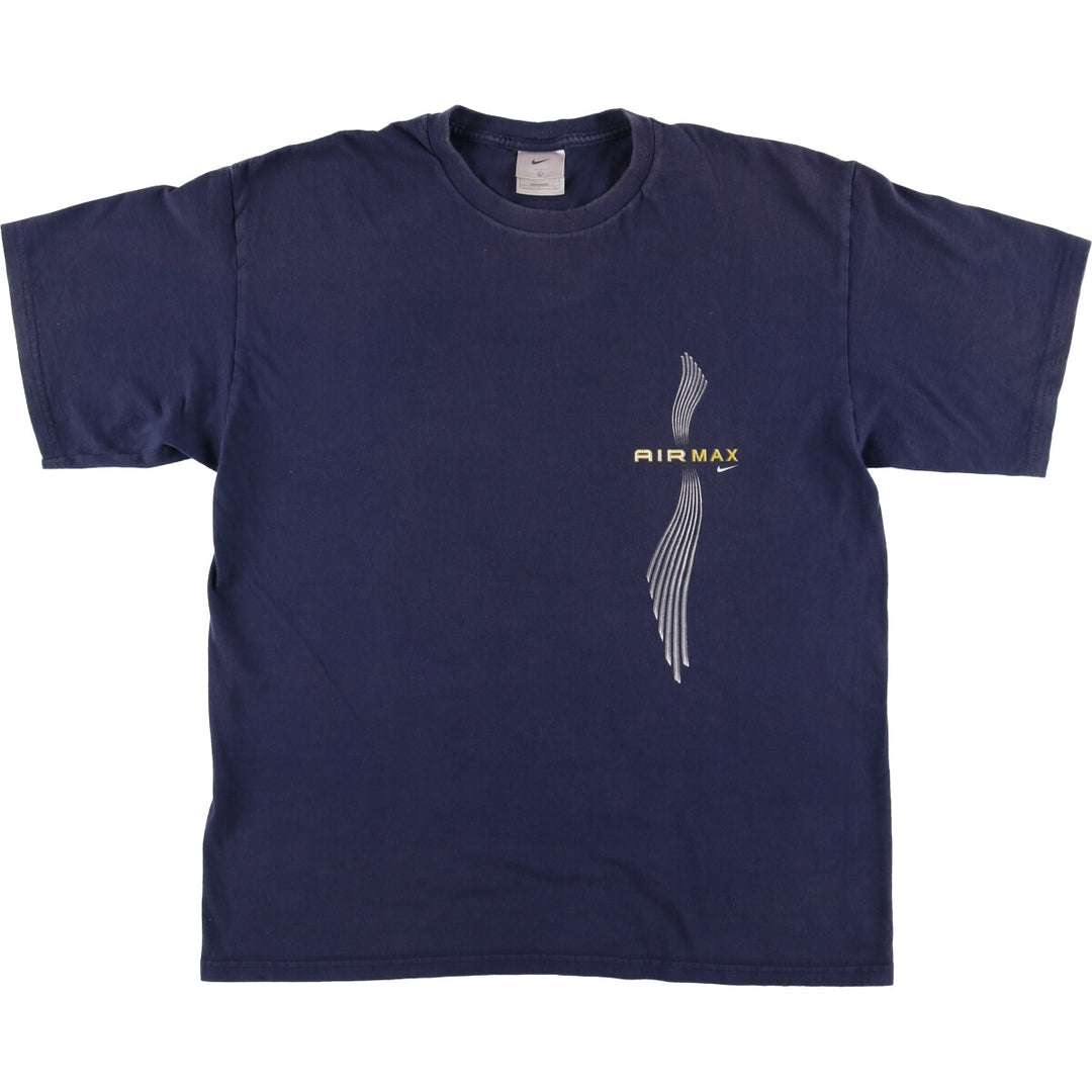 Nike Air Max logo print T-shirt, men's size L cotton navy blue type Vintage Second Hand