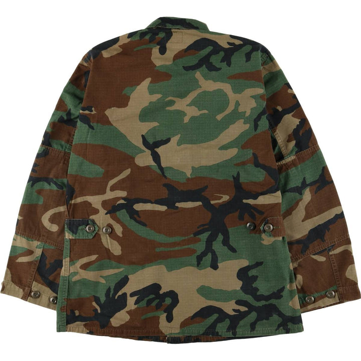 Authentic 1980'S US Military Woodland Camo Ripstop BDU Military Jacket with Badge, Made in USA, Small Regular cotton Khaki type Vintage Second Hand