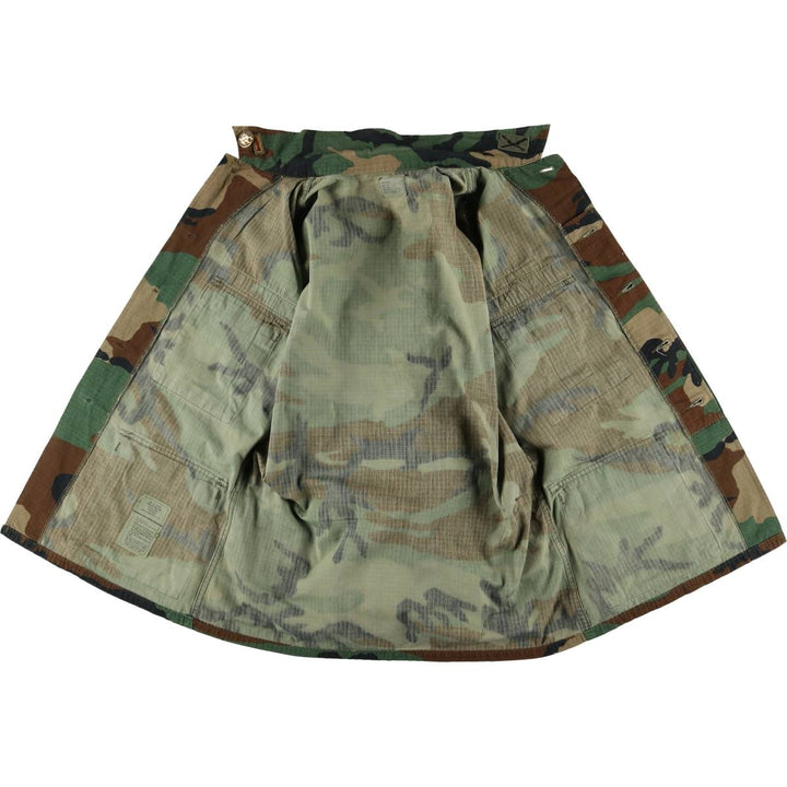 Authentic 1980'S US Military Woodland Camo Ripstop BDU Military Jacket with Badge, Made in USA, Small Regular cotton Khaki type Vintage Second Hand