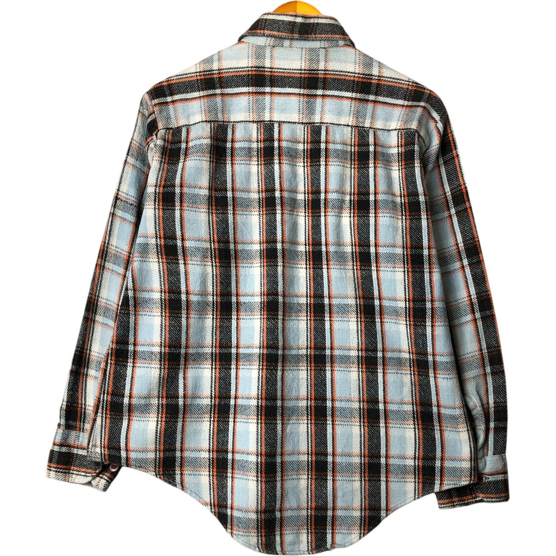 Vintage 1980'S KINGSPORT long-sleeved heavy flannel check shirt, men's size L cotton Blue type light blue Vintage Second Hand