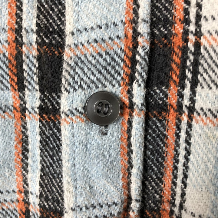 Vintage 1980'S KINGSPORT long-sleeved heavy flannel check shirt, men's size L cotton Blue type light blue Vintage Second Hand