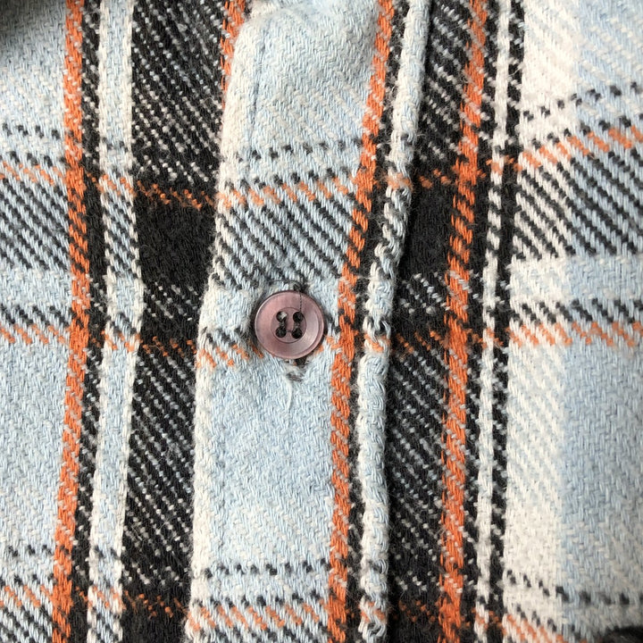 Vintage 1980'S KINGSPORT long-sleeved heavy flannel check shirt, men's size L cotton Blue type light blue Vintage Second Hand