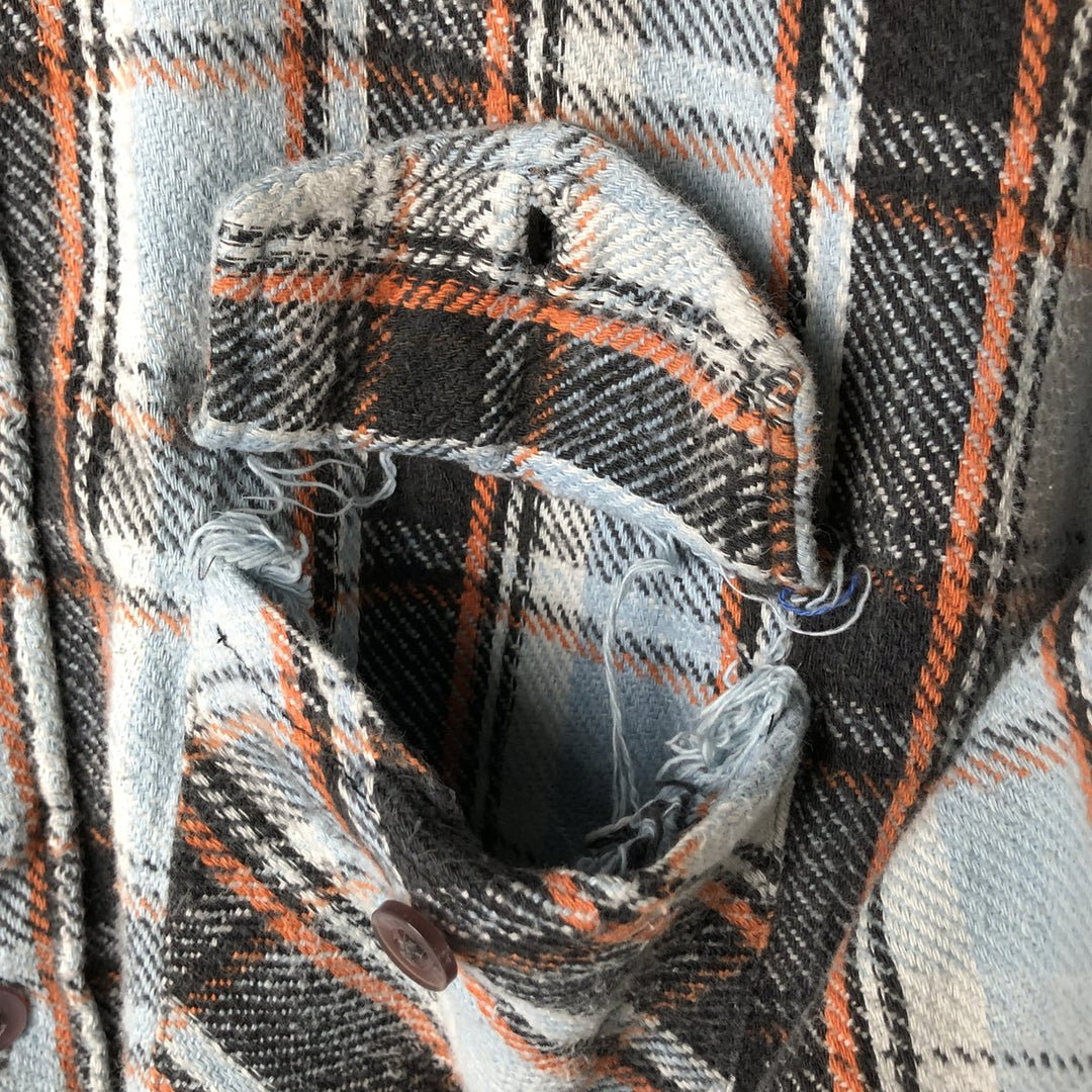 Vintage 1980'S KINGSPORT long-sleeved heavy flannel check shirt, men's size L cotton Blue type light blue Vintage Second Hand