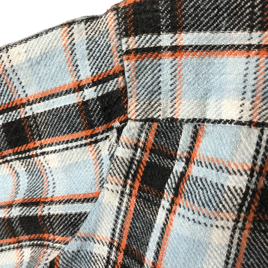Vintage 1980'S KINGSPORT long-sleeved heavy flannel check shirt, men's size L cotton Blue type light blue Vintage Second Hand