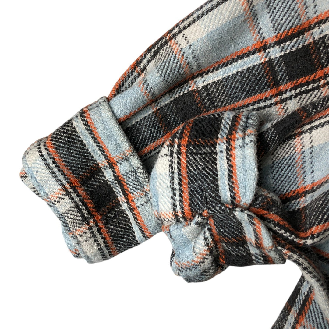 Vintage 1980'S KINGSPORT long-sleeved heavy flannel check shirt, men's size L cotton Blue type light blue Vintage Second Hand