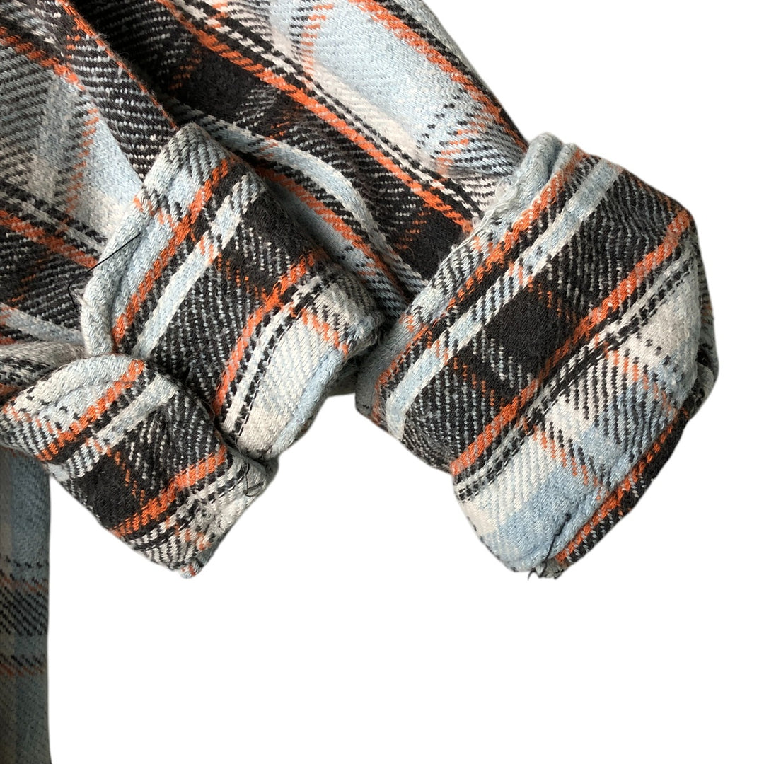 Vintage 1980'S KINGSPORT long-sleeved heavy flannel check shirt, men's size L cotton Blue type light blue Vintage Second Hand