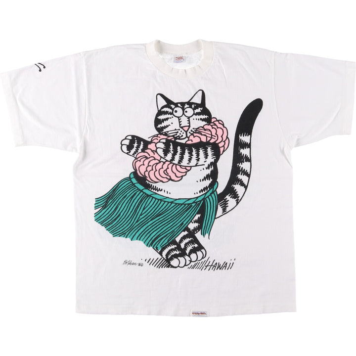 90'S Crazy Shirt Kliban Cats Character Print T-Shirt, Made in USA, Men's Size Medium cotton white type Vintage Second Hand