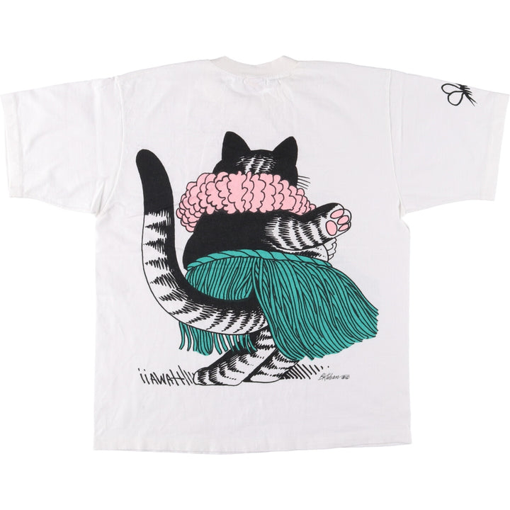 90'S Crazy Shirt Kliban Cats Character Print T-Shirt, Made in USA, Men's Size Medium cotton white type Vintage Second Hand