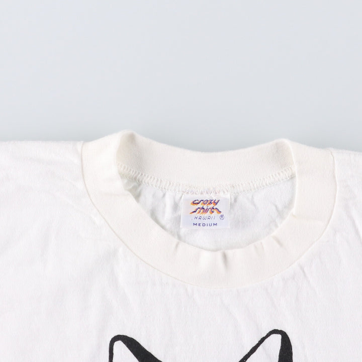 90'S Crazy Shirt Kliban Cats Character Print T-Shirt, Made in USA, Men's Size Medium cotton white type Vintage Second Hand
