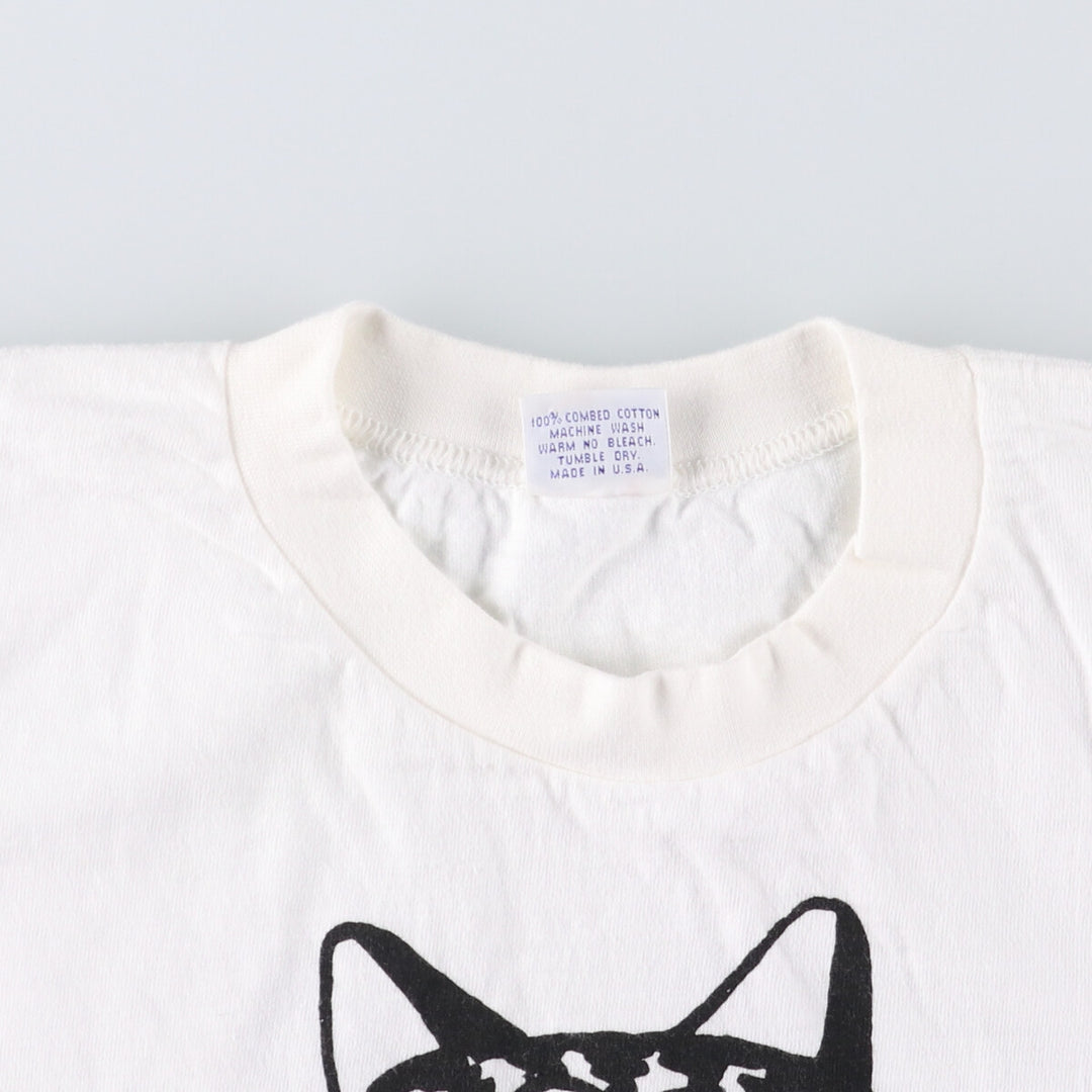 90'S Crazy Shirt Kliban Cats Character Print T-Shirt, Made in USA, Men's Size Medium cotton white type Vintage Second Hand