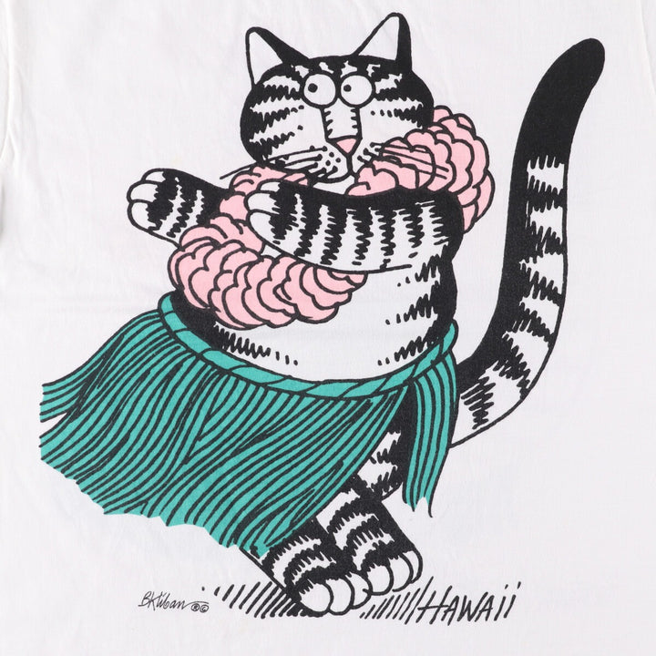 90'S Crazy Shirt Kliban Cats Character Print T-Shirt, Made in USA, Men's Size Medium cotton white type Vintage Second Hand