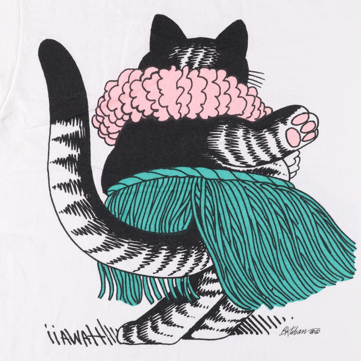 90'S Crazy Shirt Kliban Cats Character Print T-Shirt, Made in USA, Men's Size Medium cotton white type Vintage Second Hand