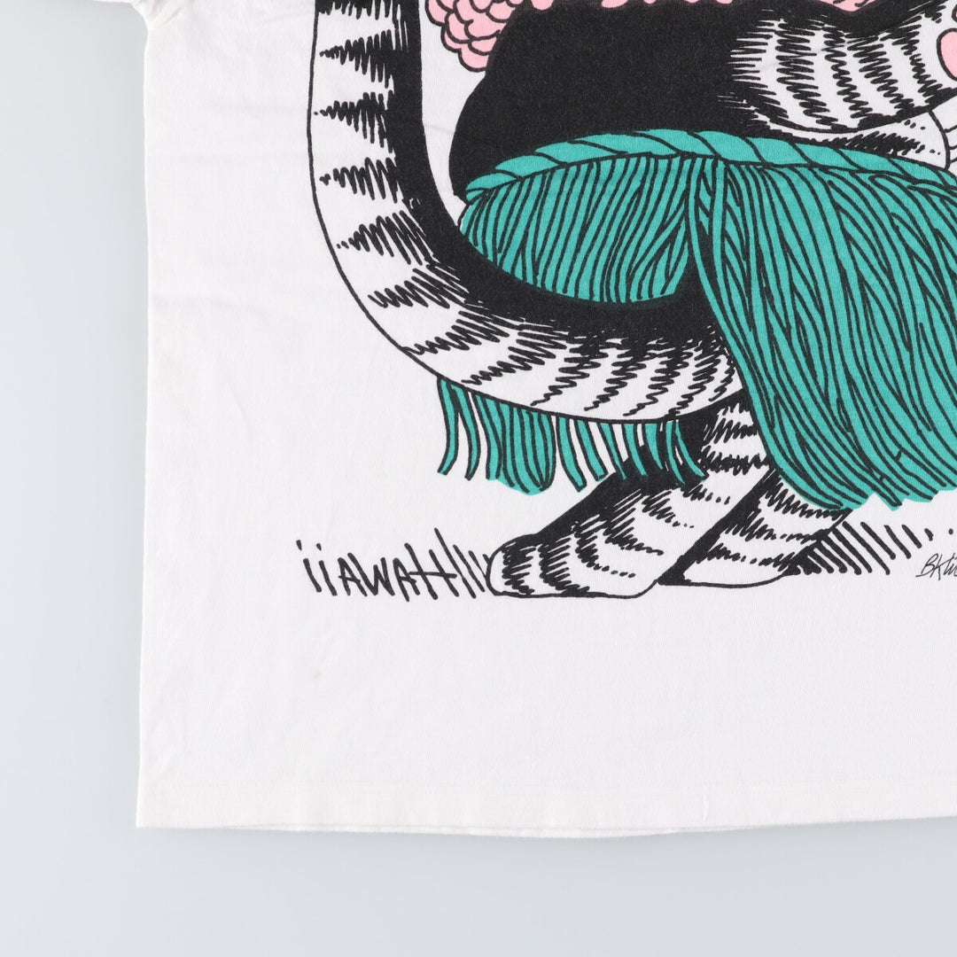 90'S Crazy Shirt Kliban Cats Character Print T-Shirt, Made in USA, Men's Size Medium cotton white type Vintage Second Hand