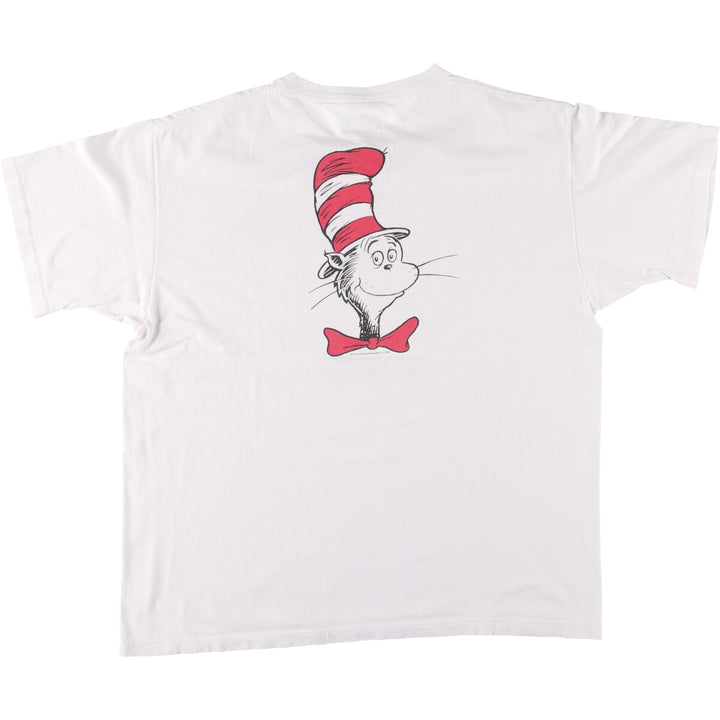 90'S Dr. Seuss Cat in the Hat Character Print T-Shirt, Men's, Size XL, Vintage unclear white type Vintage Second Hand