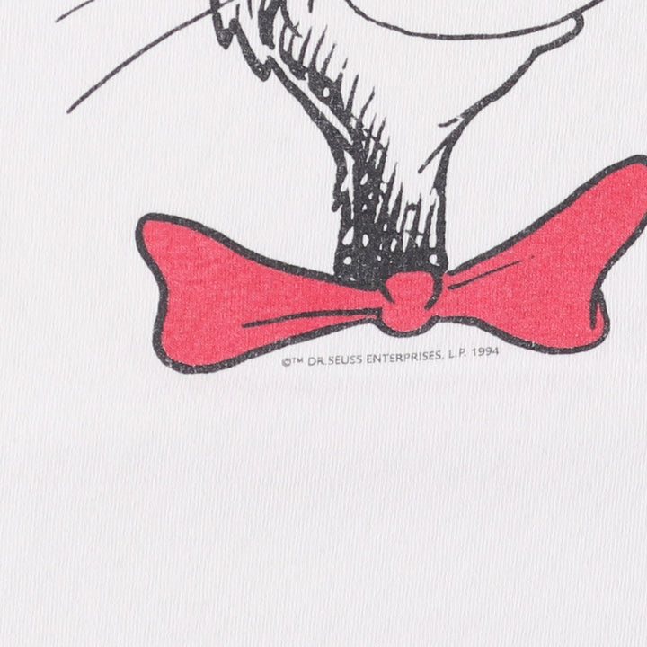 90'S Dr. Seuss Cat in the Hat Character Print T-Shirt, Men's, Size XL, Vintage unclear white type Vintage Second Hand