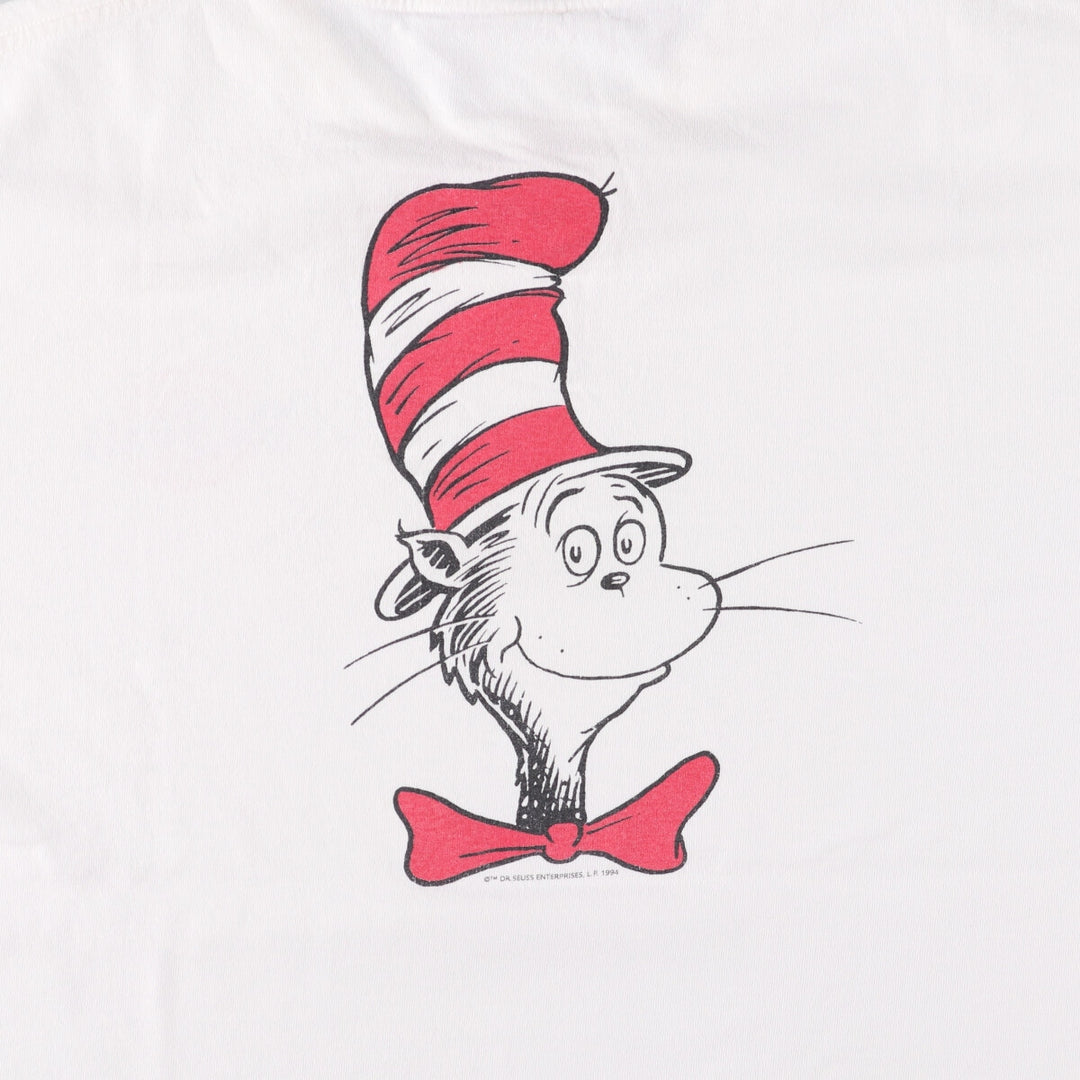 90'S Dr. Seuss Cat in the Hat Character Print T-Shirt, Men's, Size XL, Vintage unclear white type Vintage Second Hand