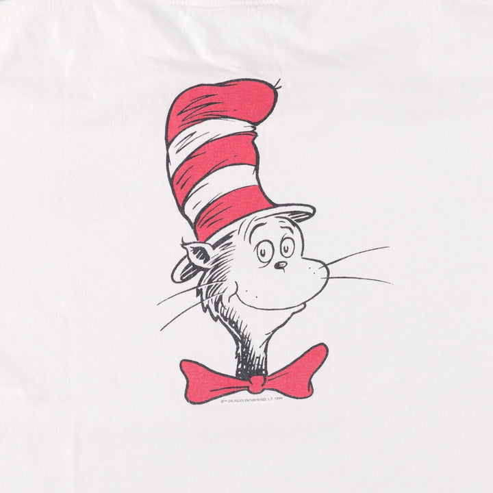 90'S Dr. Seuss Cat in the Hat Character Print T-Shirt, Men's, Size XL, Vintage unclear white type Vintage Second Hand