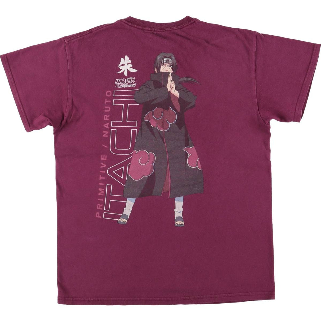 2000'S Primitive Naruto Uchiha Itachi Anime Character Print T-Shirt, Men's Size Medium cotton Red type red-purple Vintage Second Hand